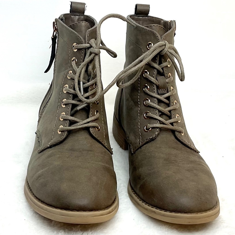 XAPPEAL BROWN WOMENS LACI SIDE ZIP COMBAT MOTO BOOT WITH GOLD DETAIL sz 7 - Picture 11 of 13